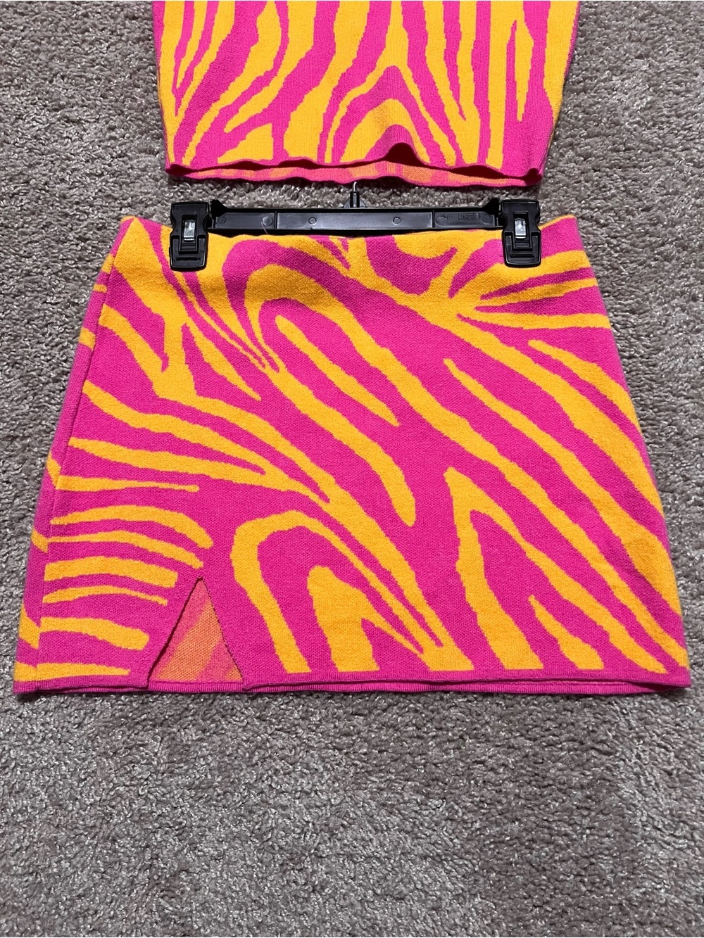 NWOT Fashion Nova Pink and Yellow Zebra Knit Skirt Set - Picture 3 of 4